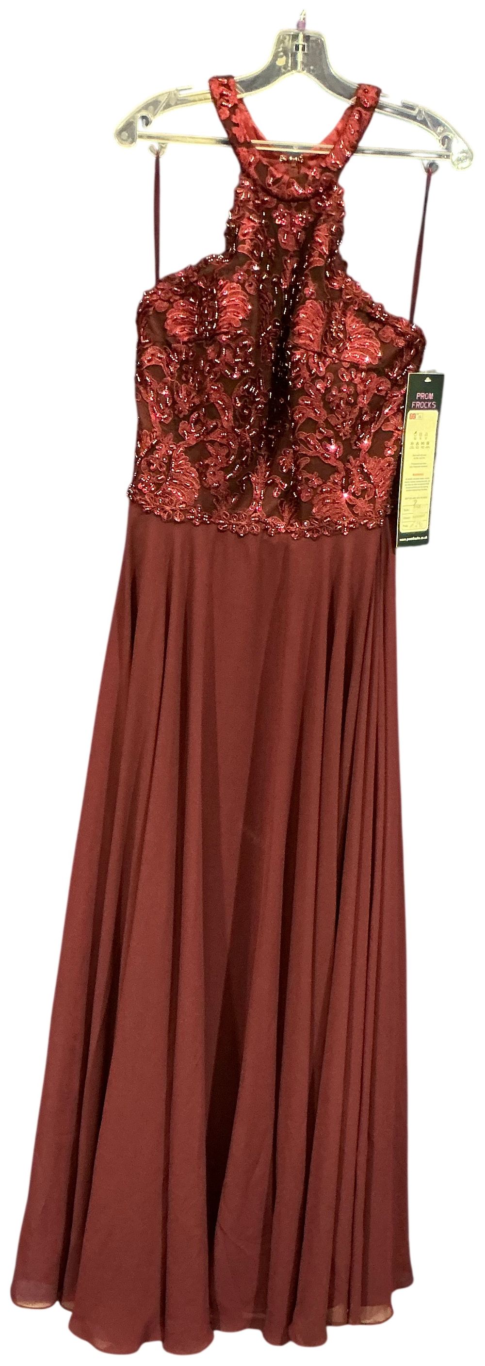 Lot 139: A Prom Frocks Burgundy Multi-Sequin Halter Neck Floor-Length Gown Size 14