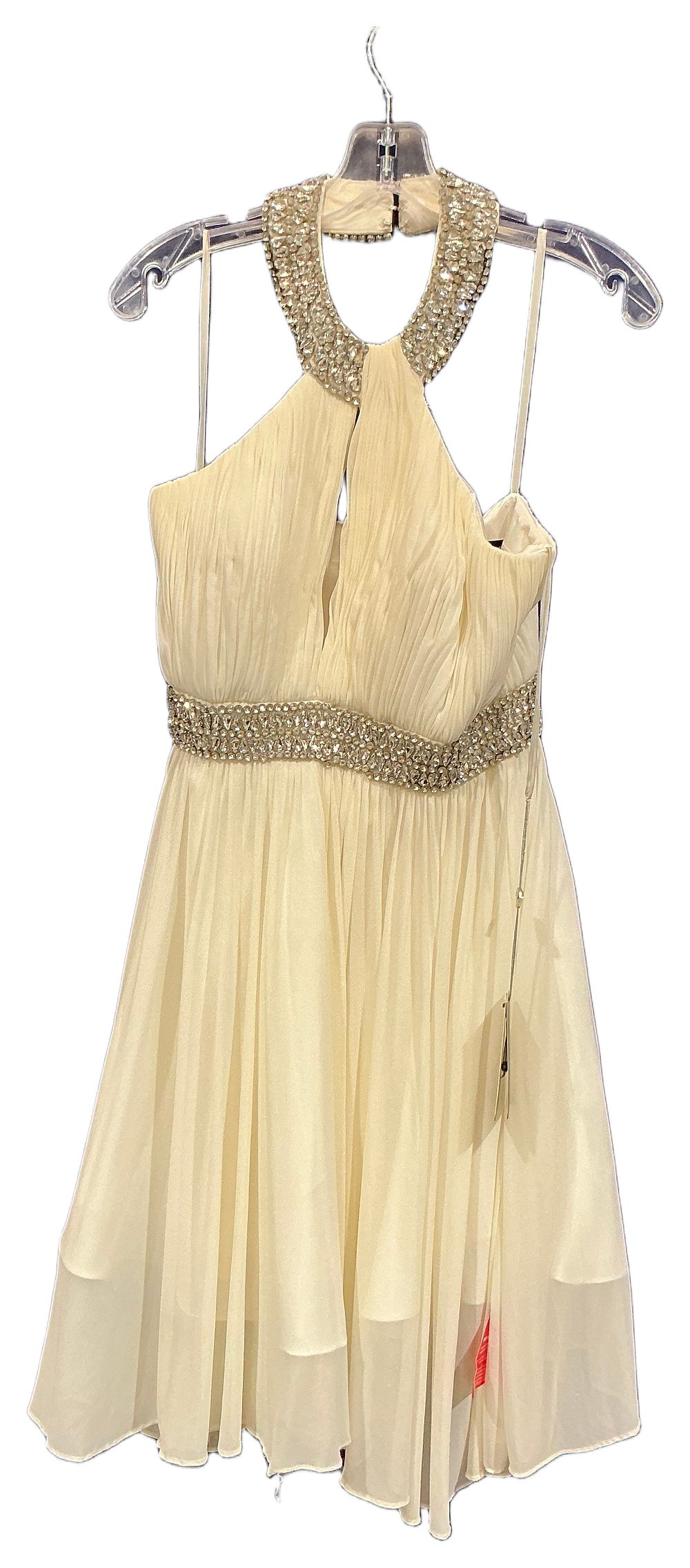 Lot 158: Forever unique Embellished Halter Neck Pleated Evening Dress in Ivory Chiffon size 6