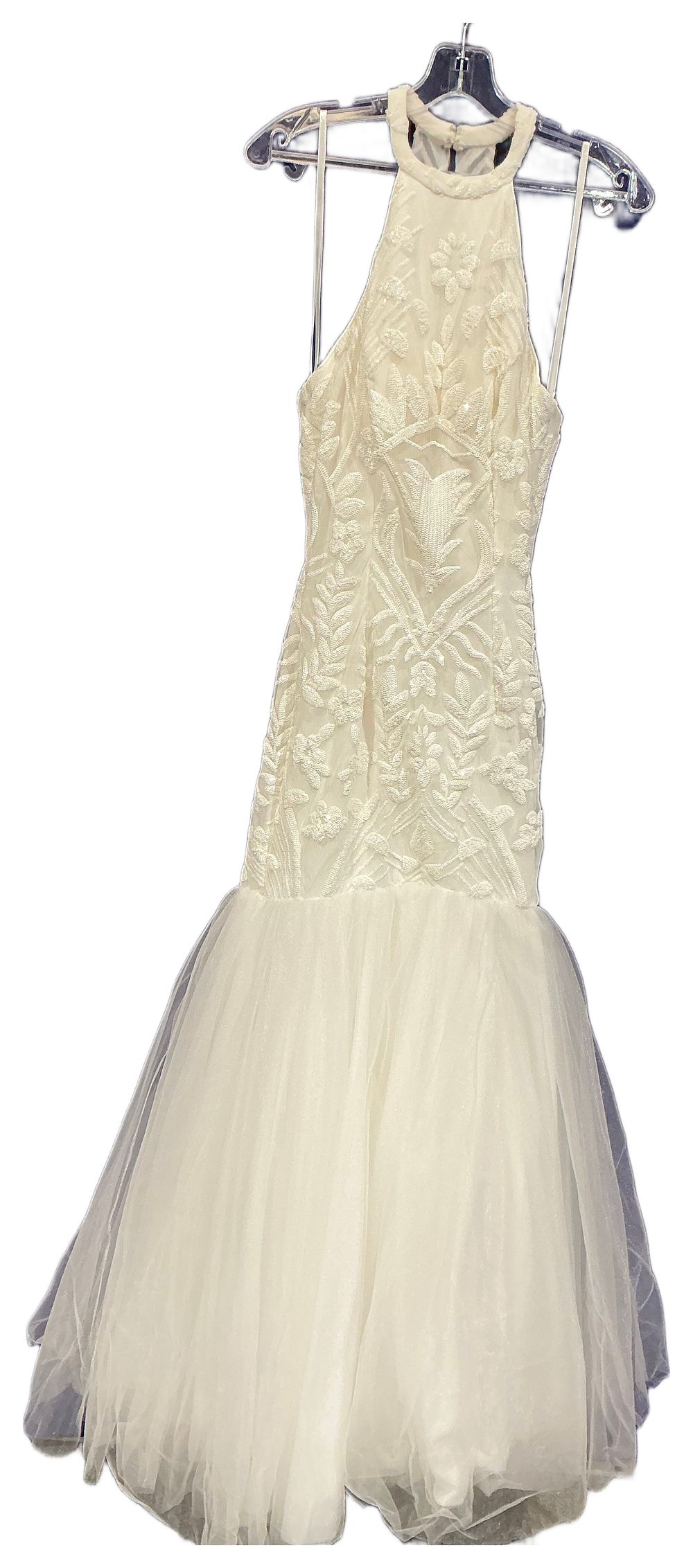 Lot 161: Promfrocks Embroidered Halter Neck Tulle full Length wedding Dress size 8