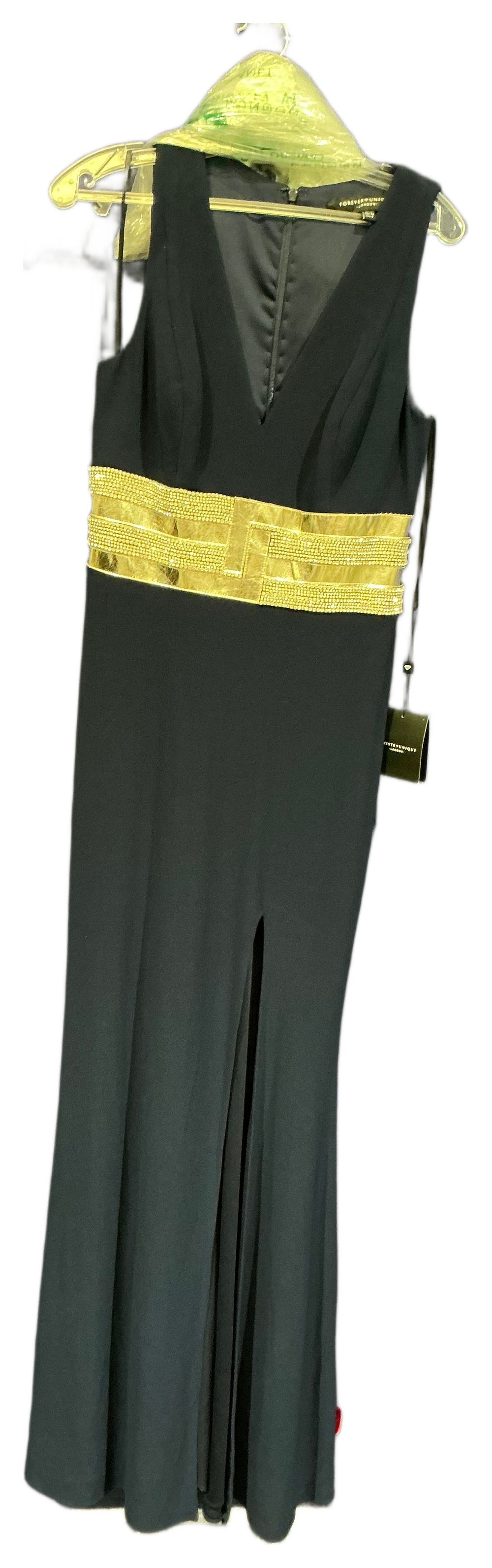 Lot 171: Forever Unique Navy  Sleeveless Evening Gown with Gold Toned Waistband size 12