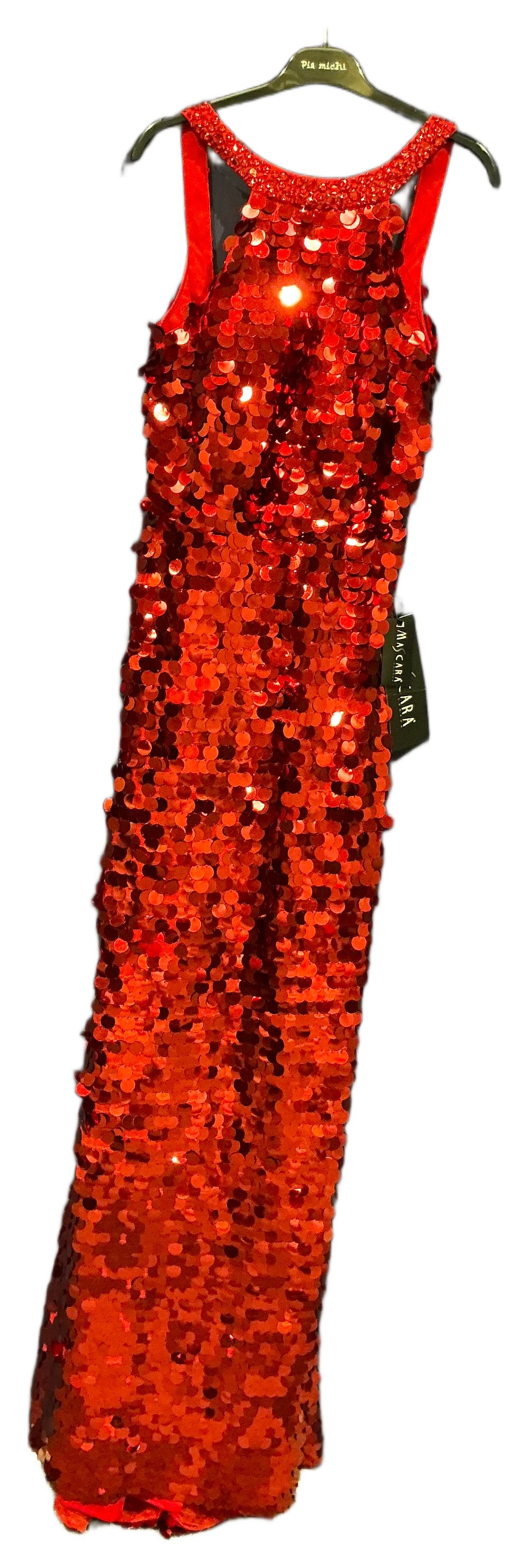Lot 185: Mascara red Sequin Halter Neck Open Back Maxi Gown size 10