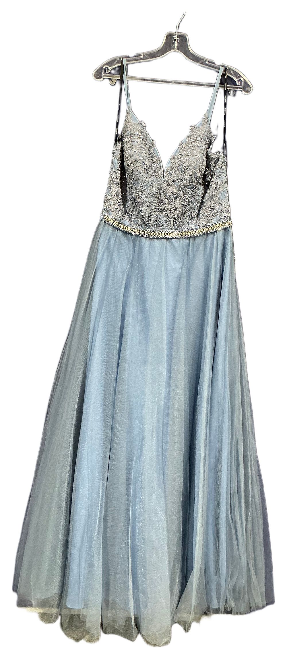 Lot 192: Mascara Full Length Pale Blue Tulle and Lace Formal Evening Gown size 16