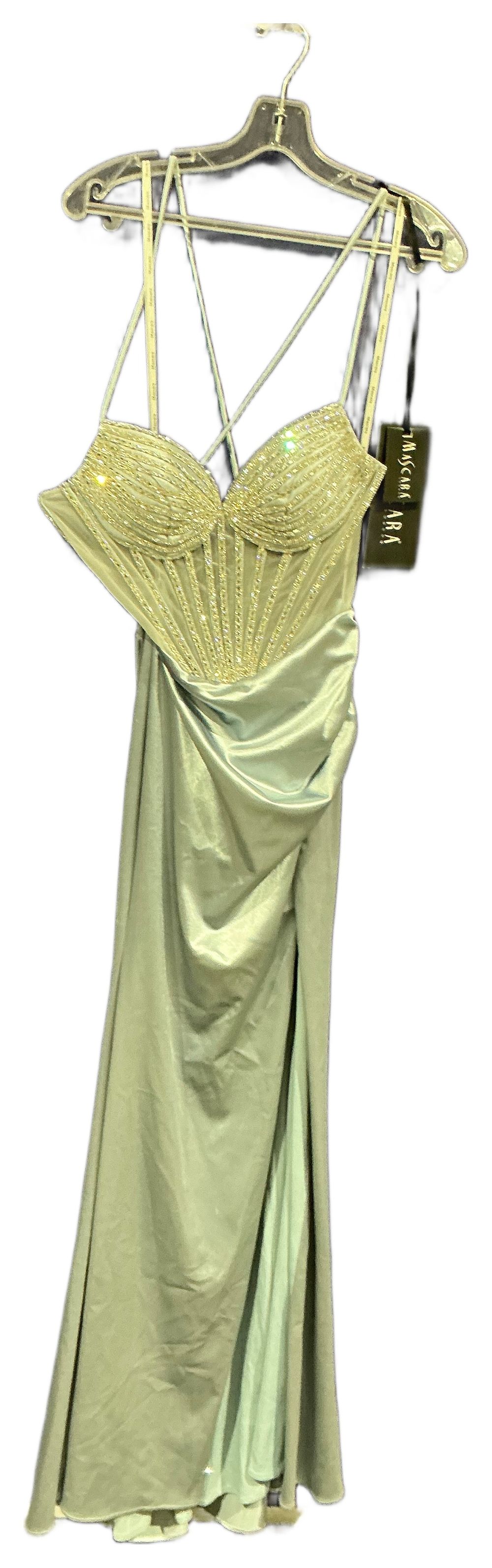 Lot 198: A Mascara Embellished Light Blue Satin Evening Gown size 10