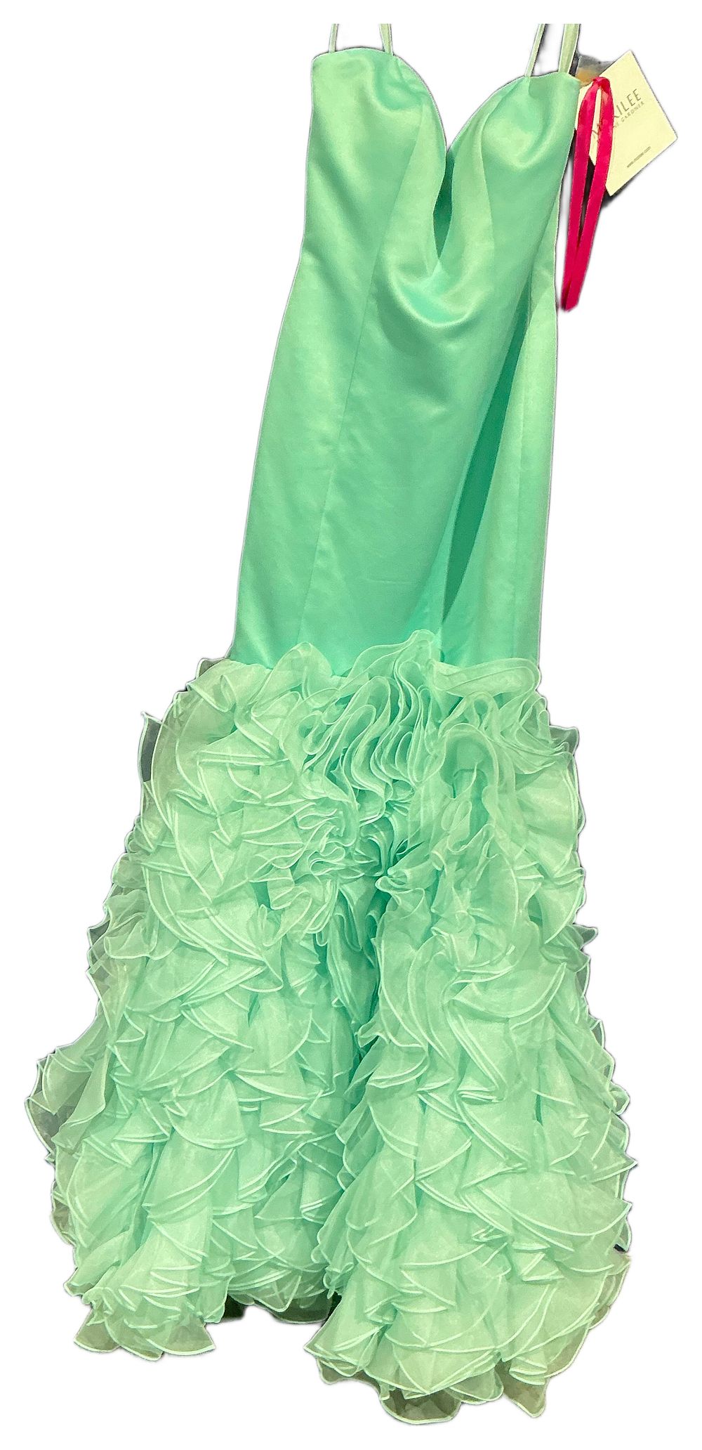 Lot 207: Mori Lee Pale blue Ruffled Strapless Formal Dress with Lace-Up Back size 8