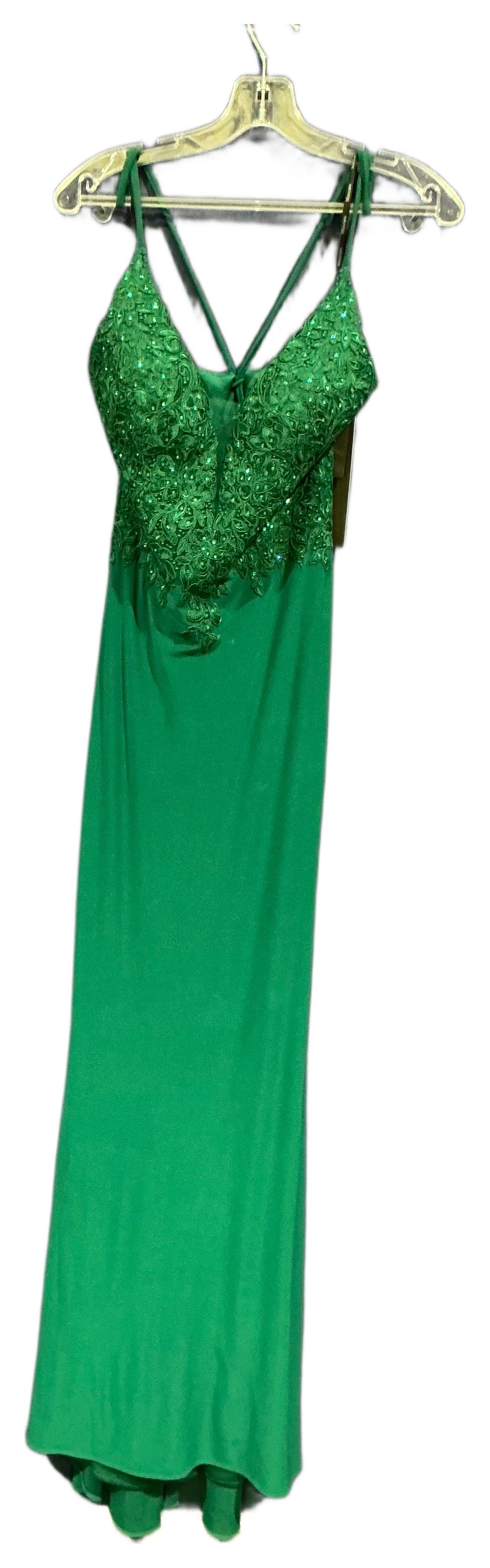 Lot 217: Mascara London Emerald Green Embellished Evening Gown With Strappy Back size 10