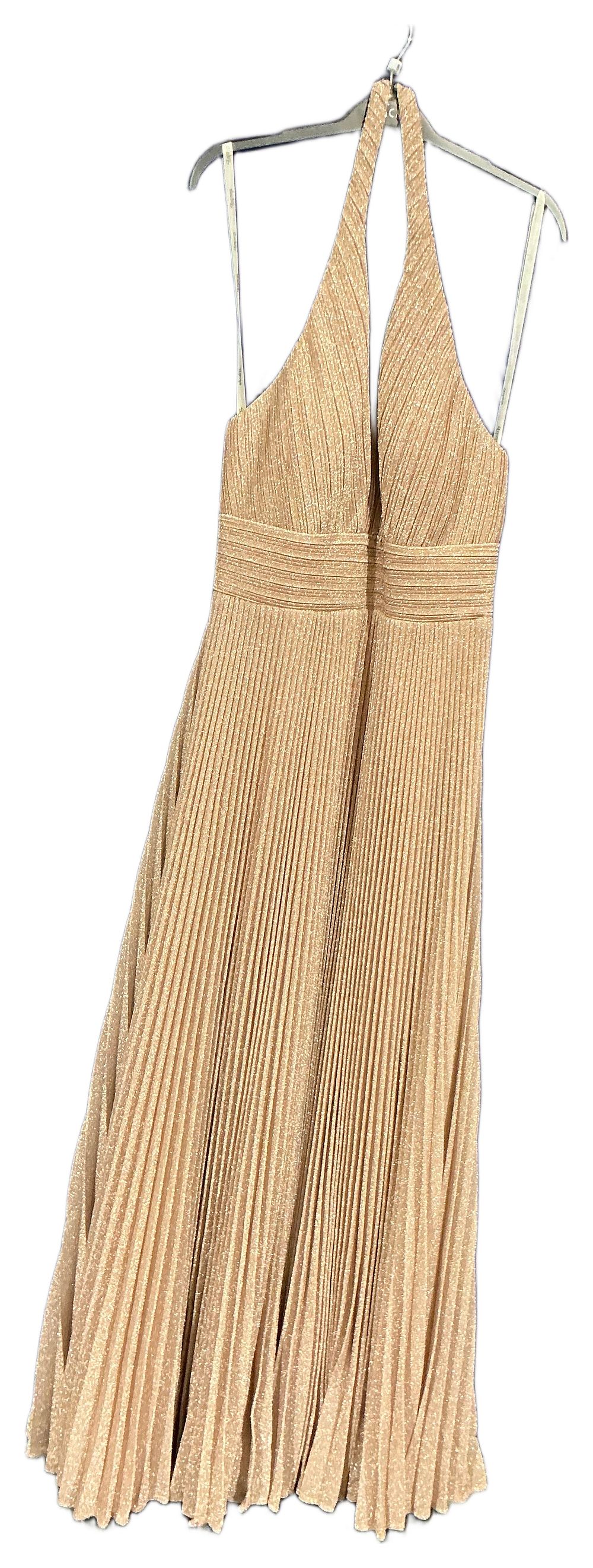 Lot 233: Studio Prom 17 Metallic Rose Gold Pleated Maxi Dress size 14
