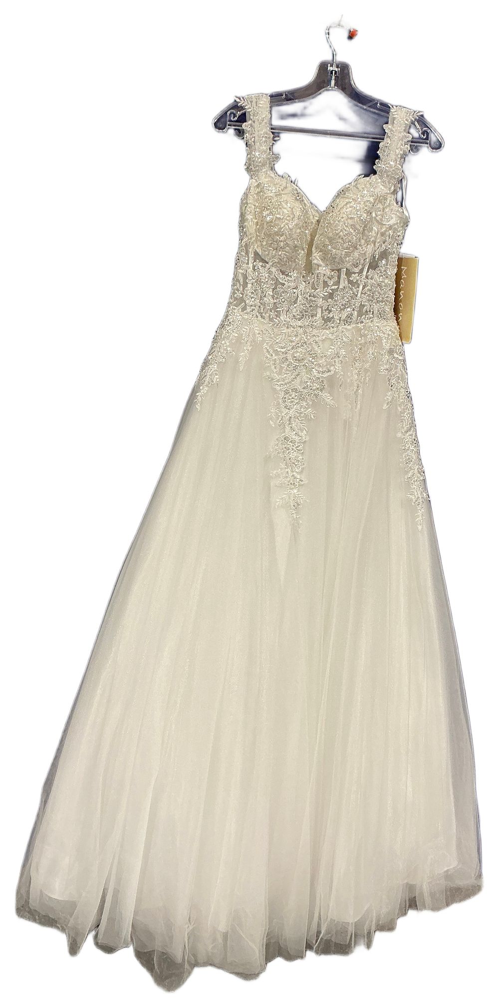 Lot 235: Manon White Lace and Tulle Sleeveless Bridal Gown size 14