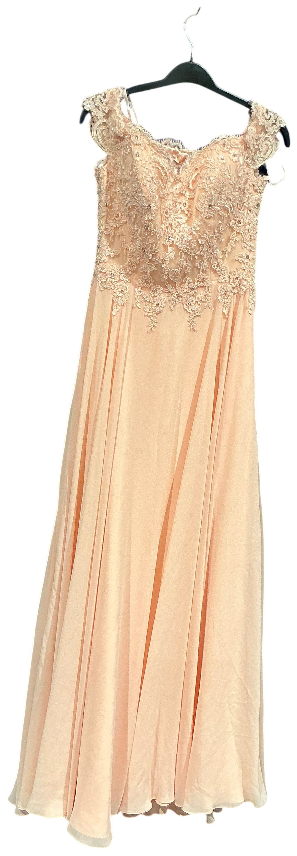 Lot 249: Prom Frock Off-the-Shoulder Lace and Chiffon Evening Gown size 8