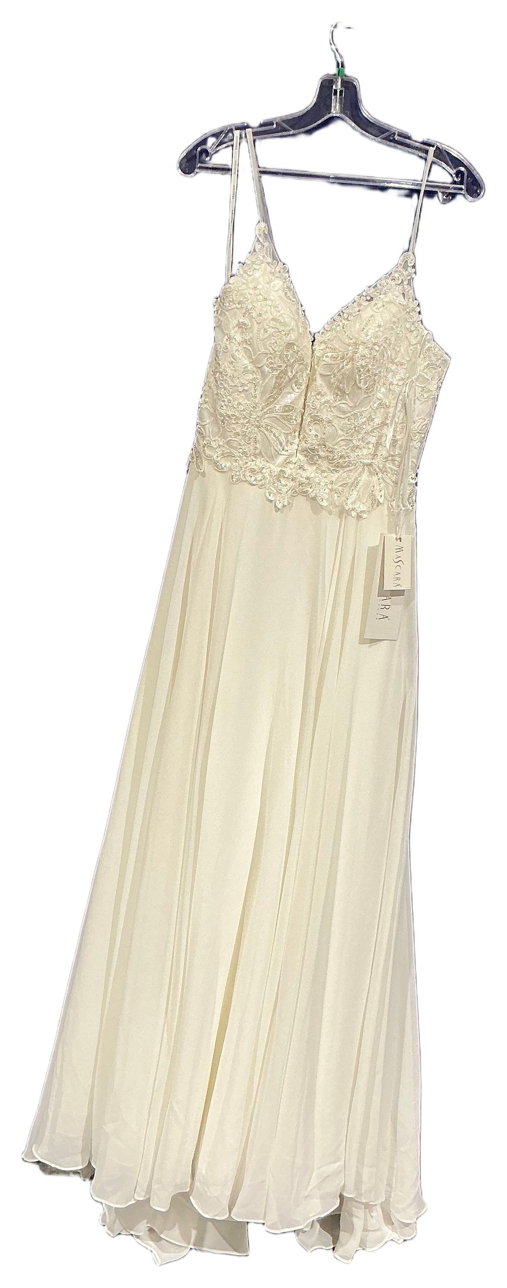 Lot 268: New Not Worn – Mascara Ivory Spaghetti Strap Evening Gown / Wedding Gown with Beaded Lace Bodice Size 10 RRP £450