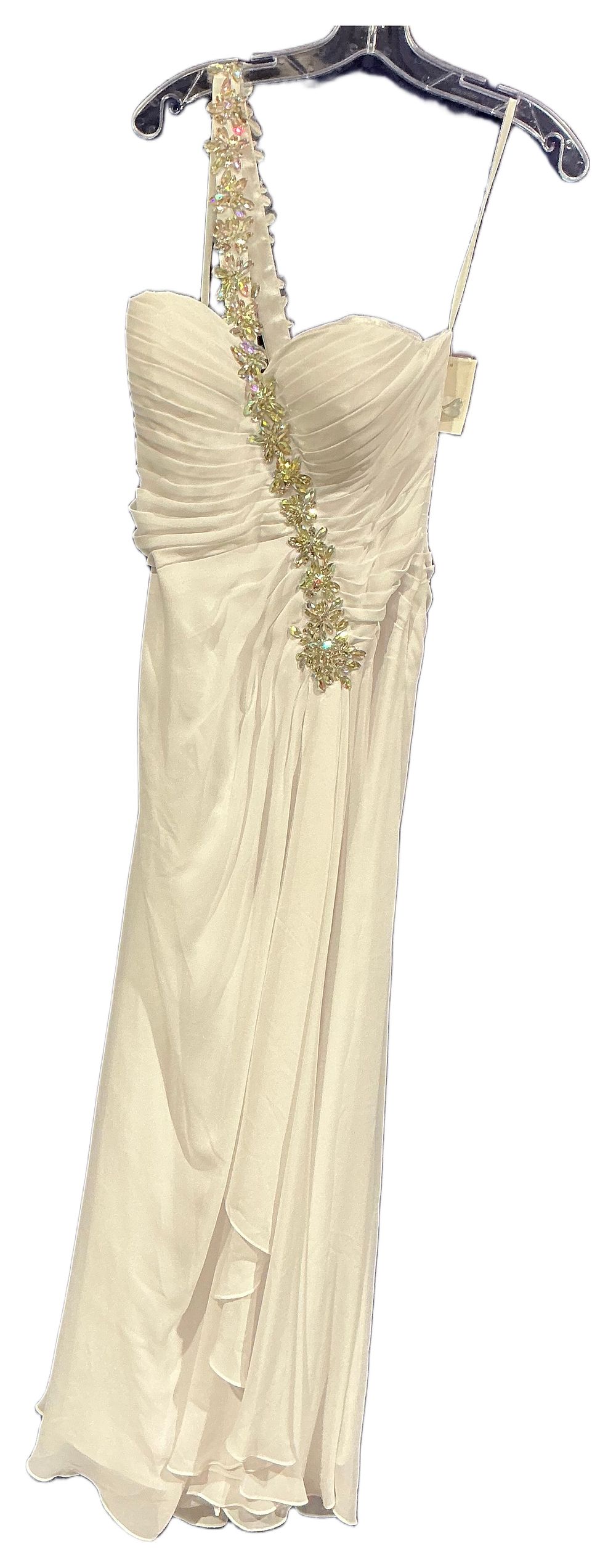 Lot 271: New Not Worn – Prom Frocks Single-Shoulder White Floor-Length Formal Gown with Embellished Bodice Size 14 RRP £250
