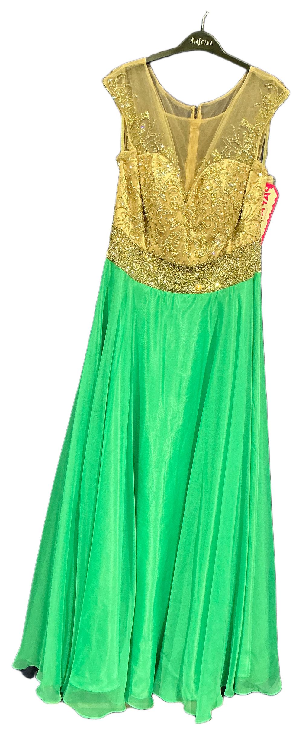 Lot 272: New Not Worn – Paparazzi London Embellished Gold and Emerald Green Evening Gown Size 20 RRP £375