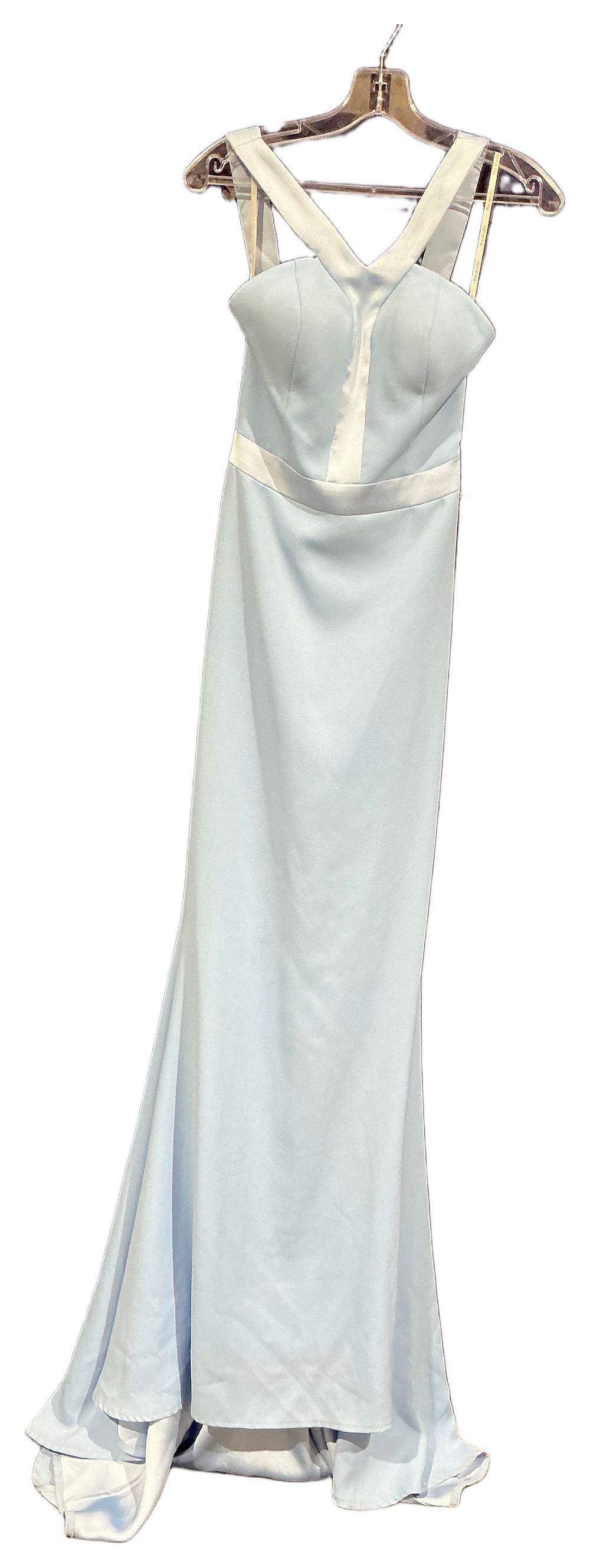 Lot 274: Pia Michi London Ice Blue and White Halter Neck Evening Gown size 6