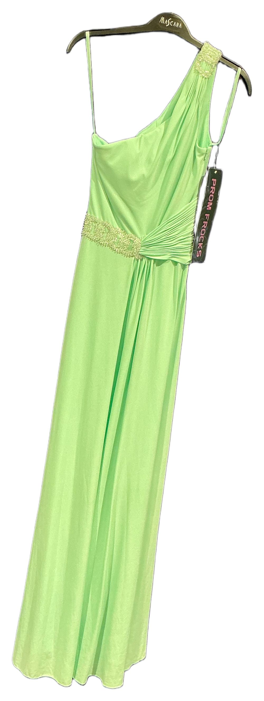 Lot 279: New Not Worn – Prom Frocks Mint Green One Shoulder Evening Gown with Prom Frocks Tag Size 6 RRP £200