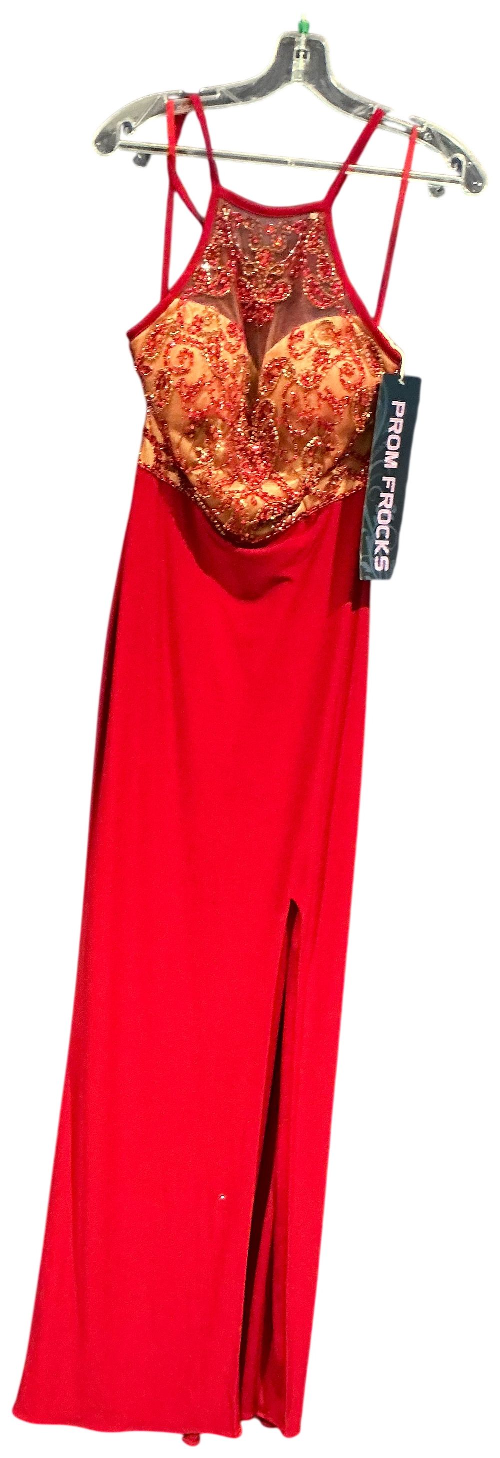 Lot 281: A Prom Frocks Red Embellished Floor-Length Evening Gown size 10