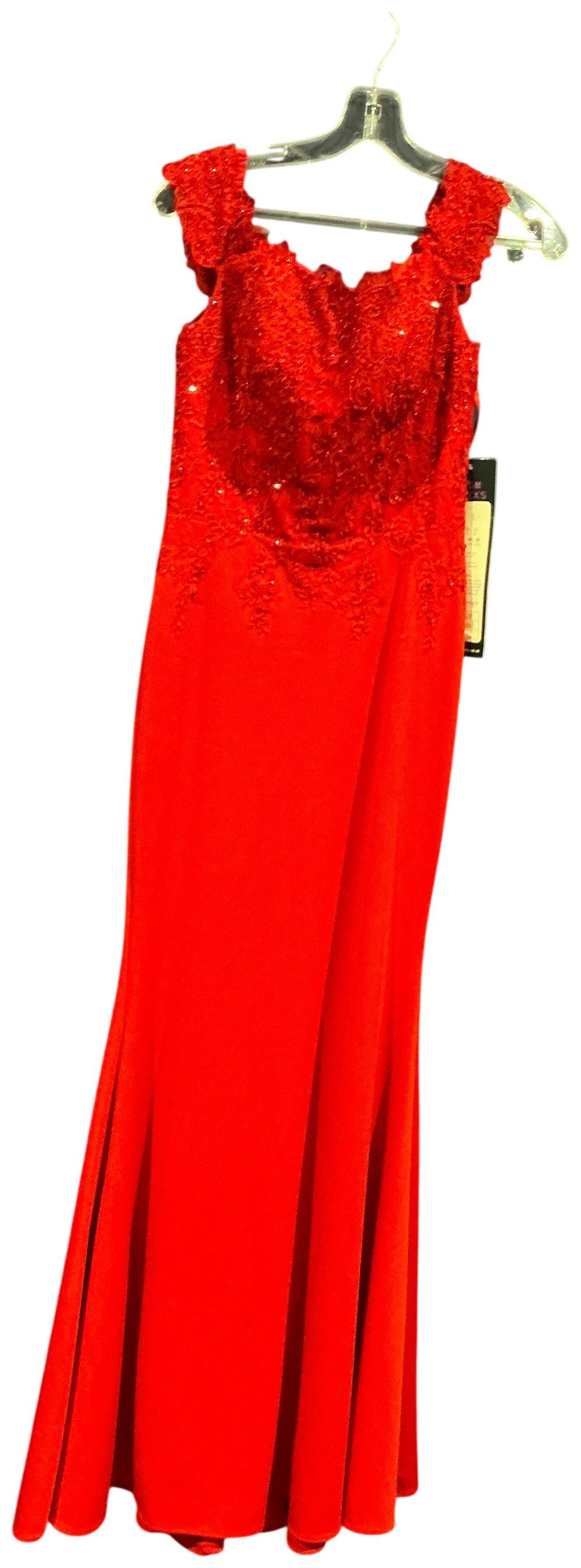 Lot 285: A Prom Frocks Red Floor-Length Evening Gown with Lace and Sequin Embellished Bodice size 8