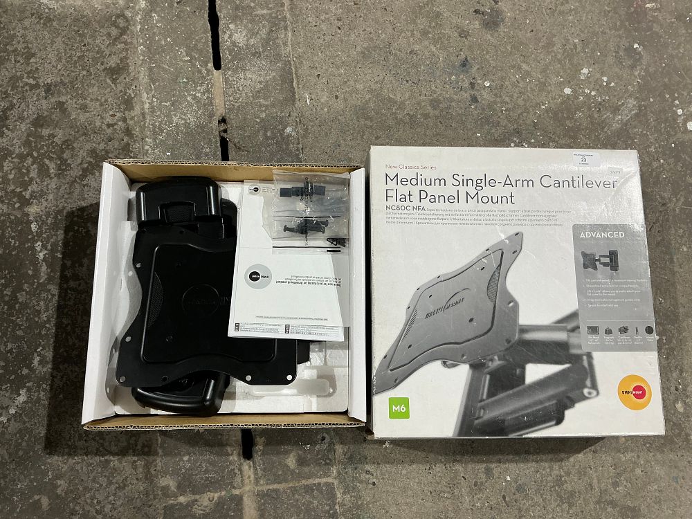 Lot 7: OmniMount NC80C NFA Medium Single-Arm Cantilever Flat Panel Mount new in box