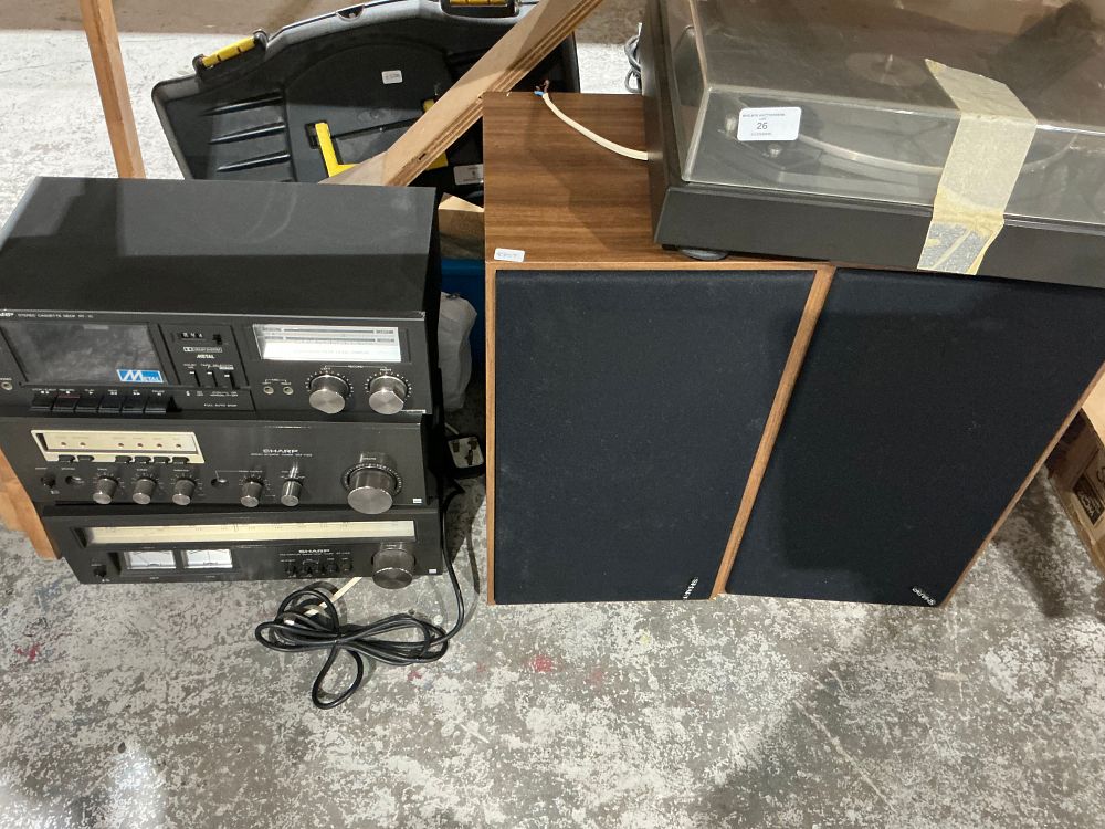 Lot 6: A Collection of Sharp Vintage Audio stacking system and Speakers