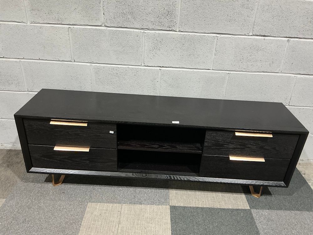 Lot 22: Contemporary Mid-Century Modern Style Black Oak Veneer Media Unit
