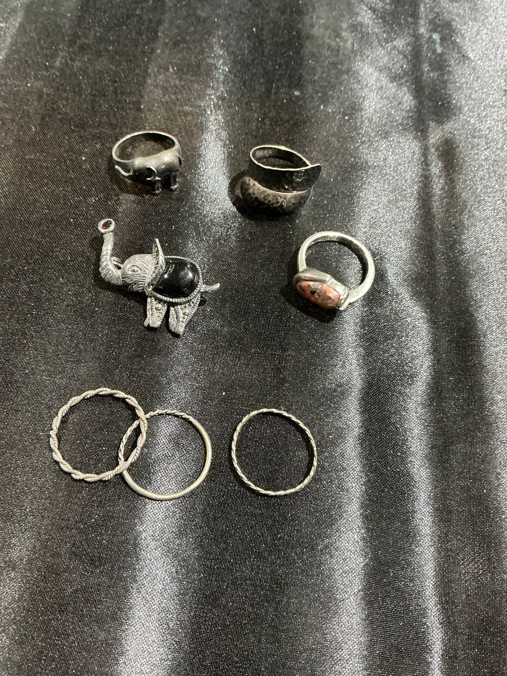 Lot 180: An Assortment of Silver and Gem-Set Jewellery including an Elephant-Form Piece and Multiple Rings
