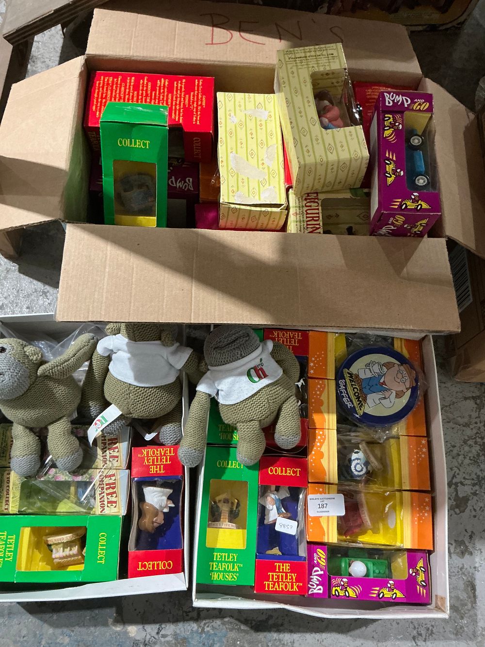 Lot 212: A Collection of Tetley Tea Folk Promotional Soft Toys and Boxed Figurines
