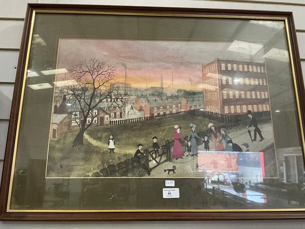 Lot 201: A Framed Helen Bradley Colour Print titled The Park on May Day