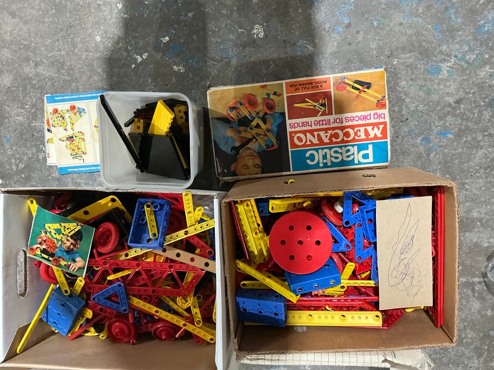 Lot 238: A Large Collection of Plastic Meccano Construction Set Components with Original Box and Literature