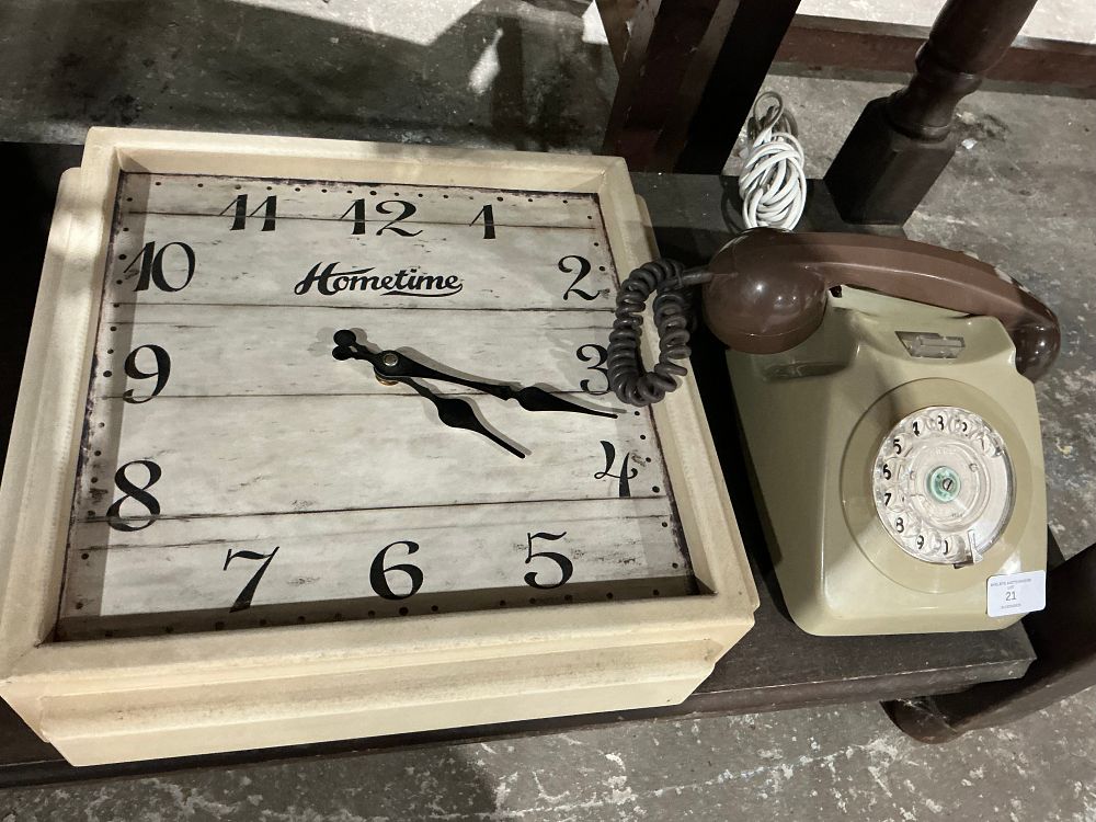 Lot 249: A Hometime Square Wall Clock and a Vintage Rotary Telephone