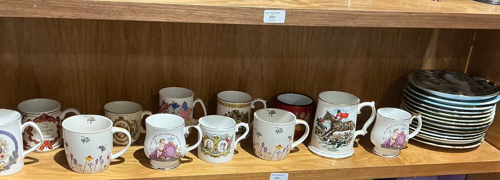 Lot 231: An Assortment of British Royal Commemorative and Decorative Ceramic Mugs and Plates