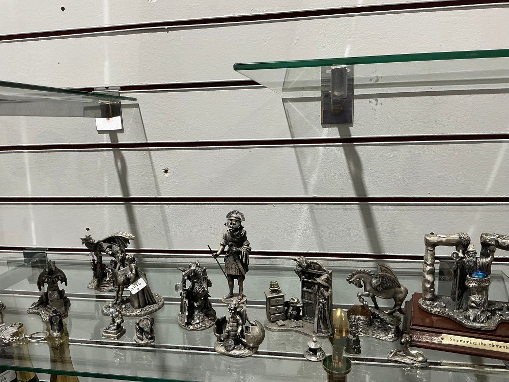 Lot 298: A Collection of Fantasy and Historical Pewter Figurines including Summoning the Elements Vignette