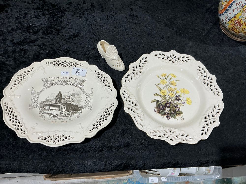 Lot 314: Three pieces of reticulated creamware ceramics including a Royal Creamware limited edition plate