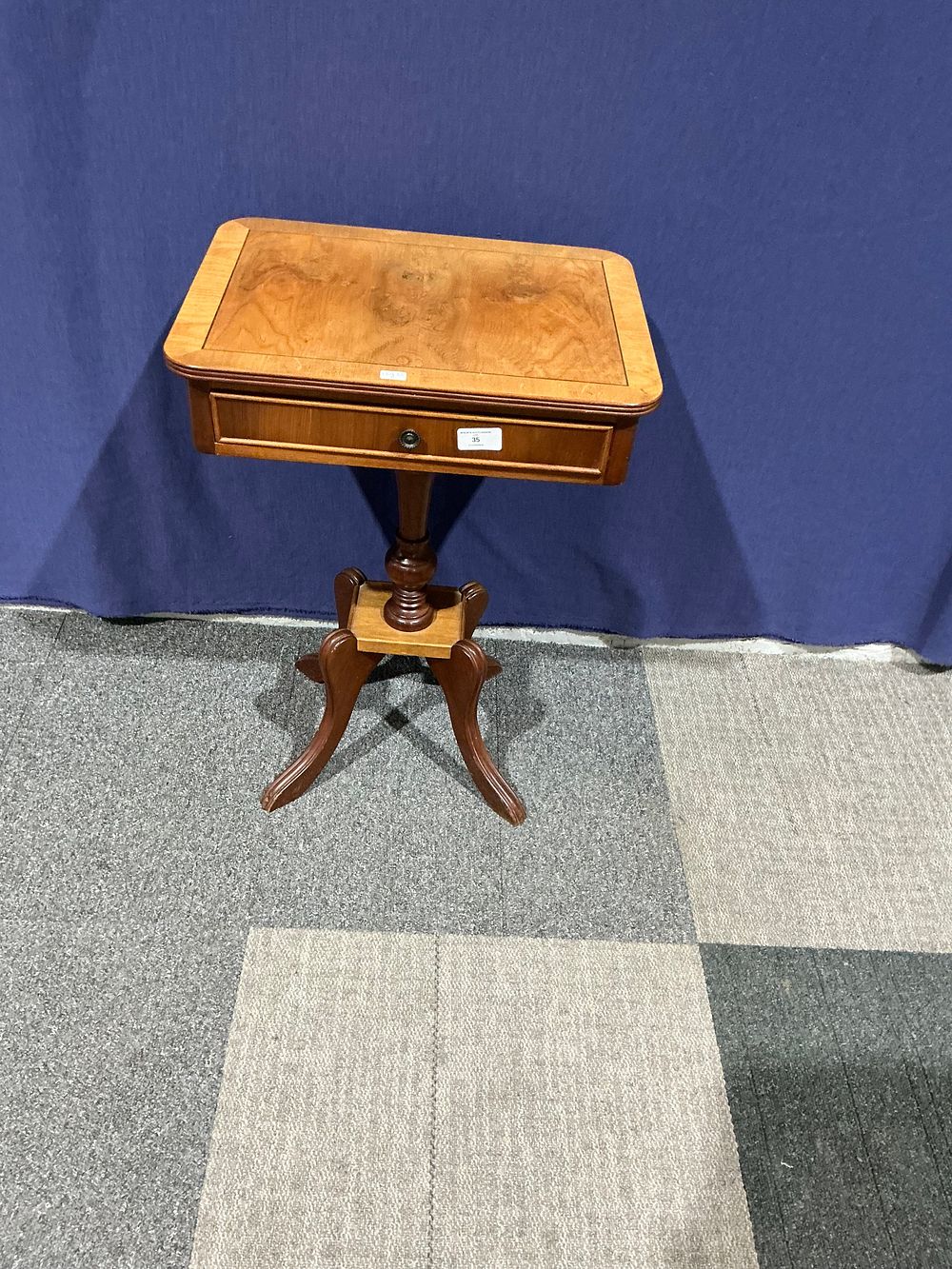 Lot 35: Victorian Burr Walnut Pedestal Work Table