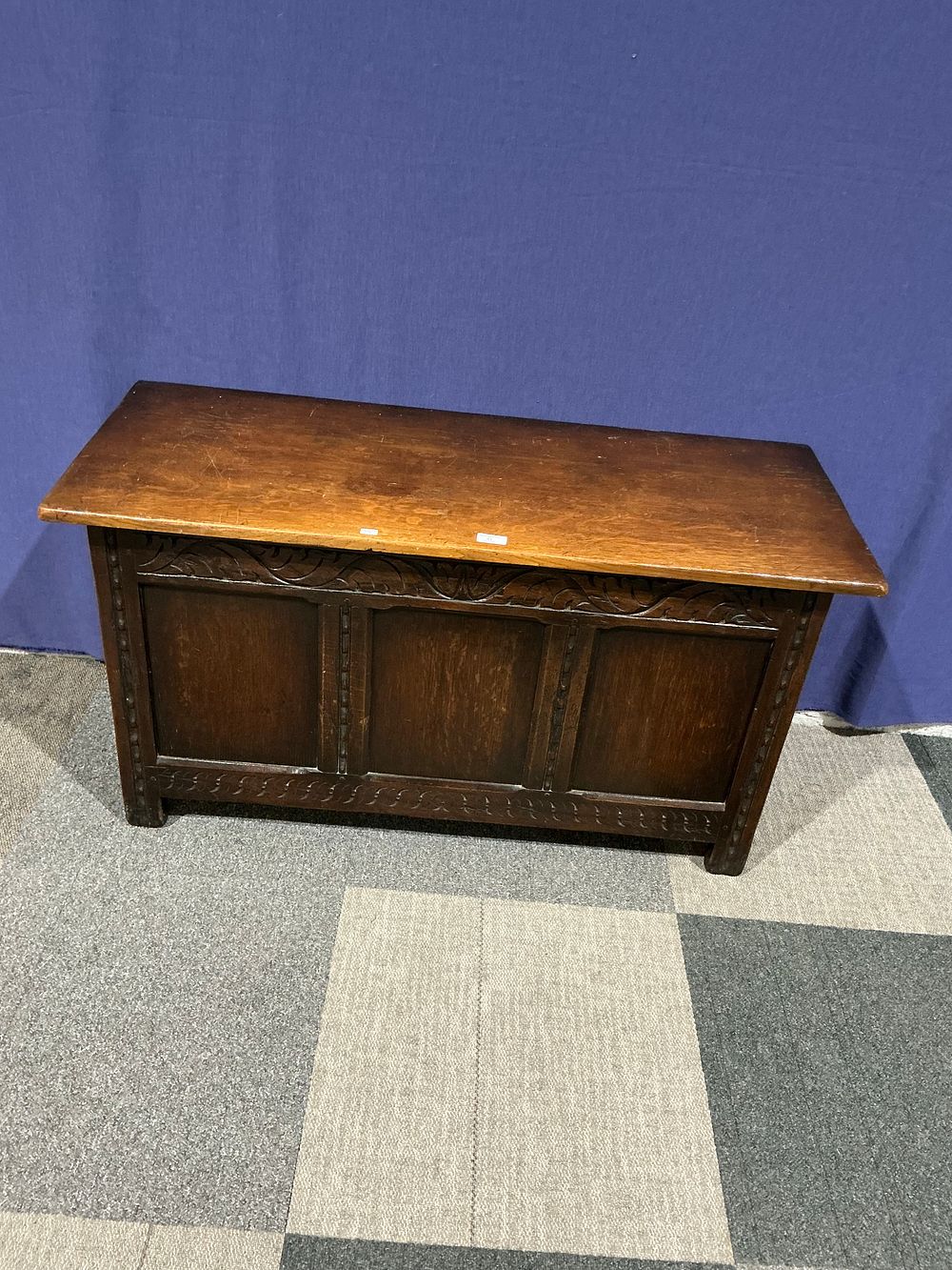 Lot 51: Carved Oak Three-Panel Coffer