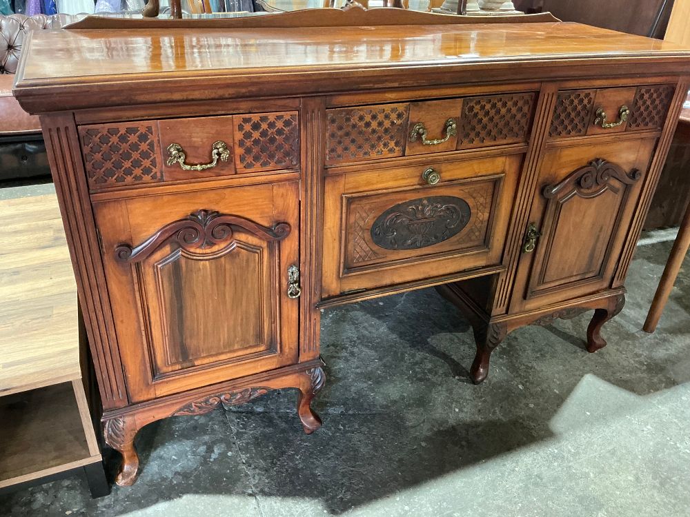 Lot 55: Carved Hardwood Sideboard with Cellarette and Cabriole Legs
