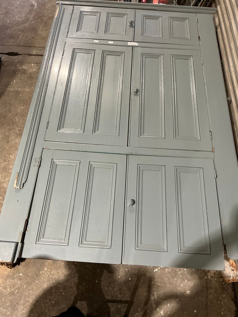 Lot 59: Reclaimed Painted Pine Multi-Panel Architectural Cupboard