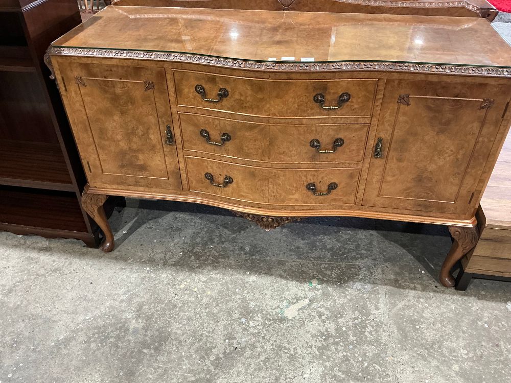 Lot 61: Queen Anne Revival Burr Walnut Serpentine Sideboard