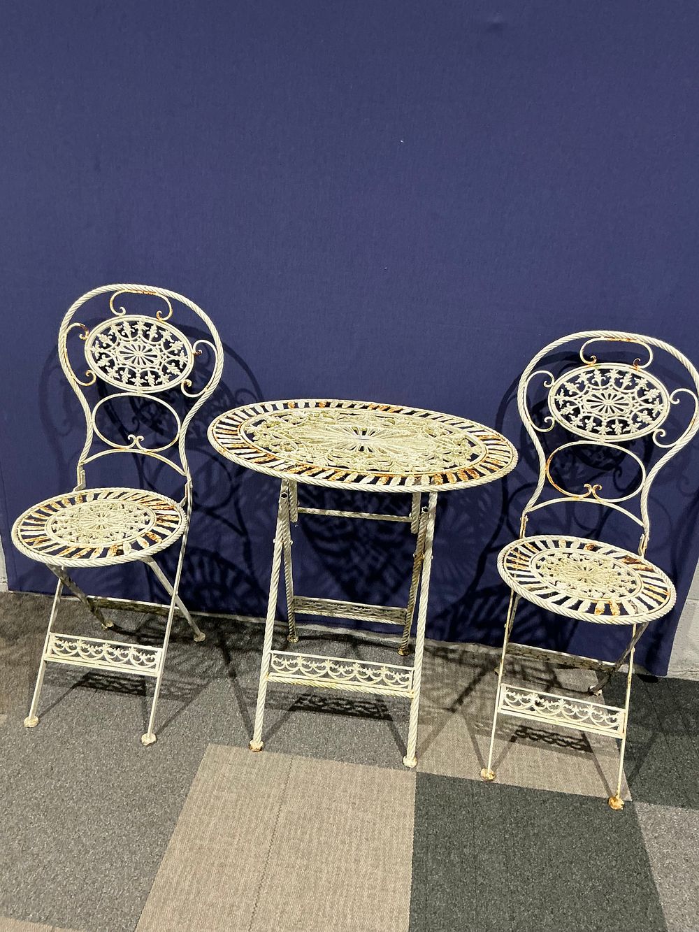 Lot 71: Three-Piece White Painted Metal Folding Bistro Set