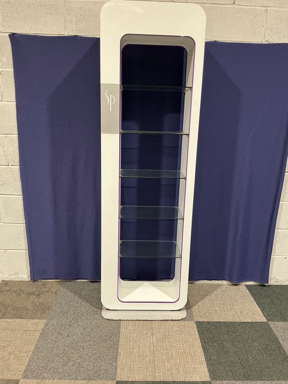Lot 84: Contemporary White Retail Display Tower with Glass Shelves