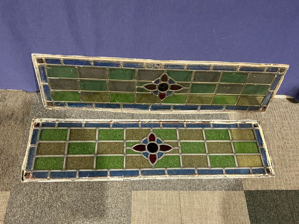 Lot 93: A Pair of Edwardian Leaded Stained Glass Transom Window Panels