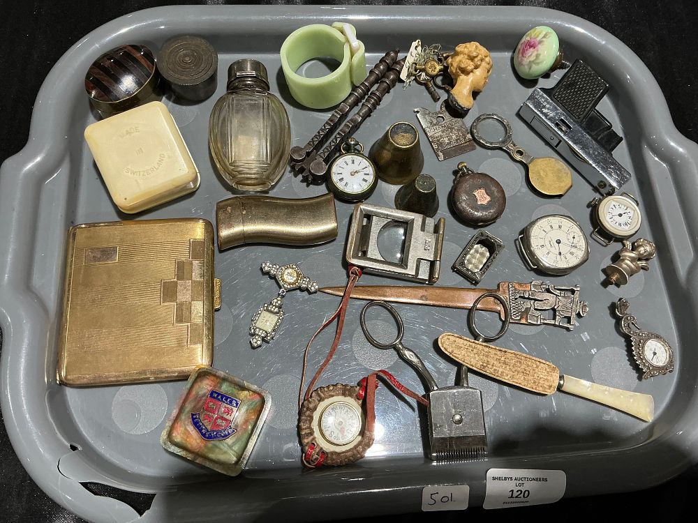 Lot 120: A Collection of Vintage Horological Items, Metalware, and Curios