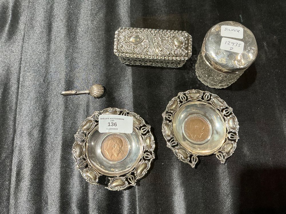 Lot 136: A Collection of Edwardian and Later Silver-Mounted Glass and Silver Objects