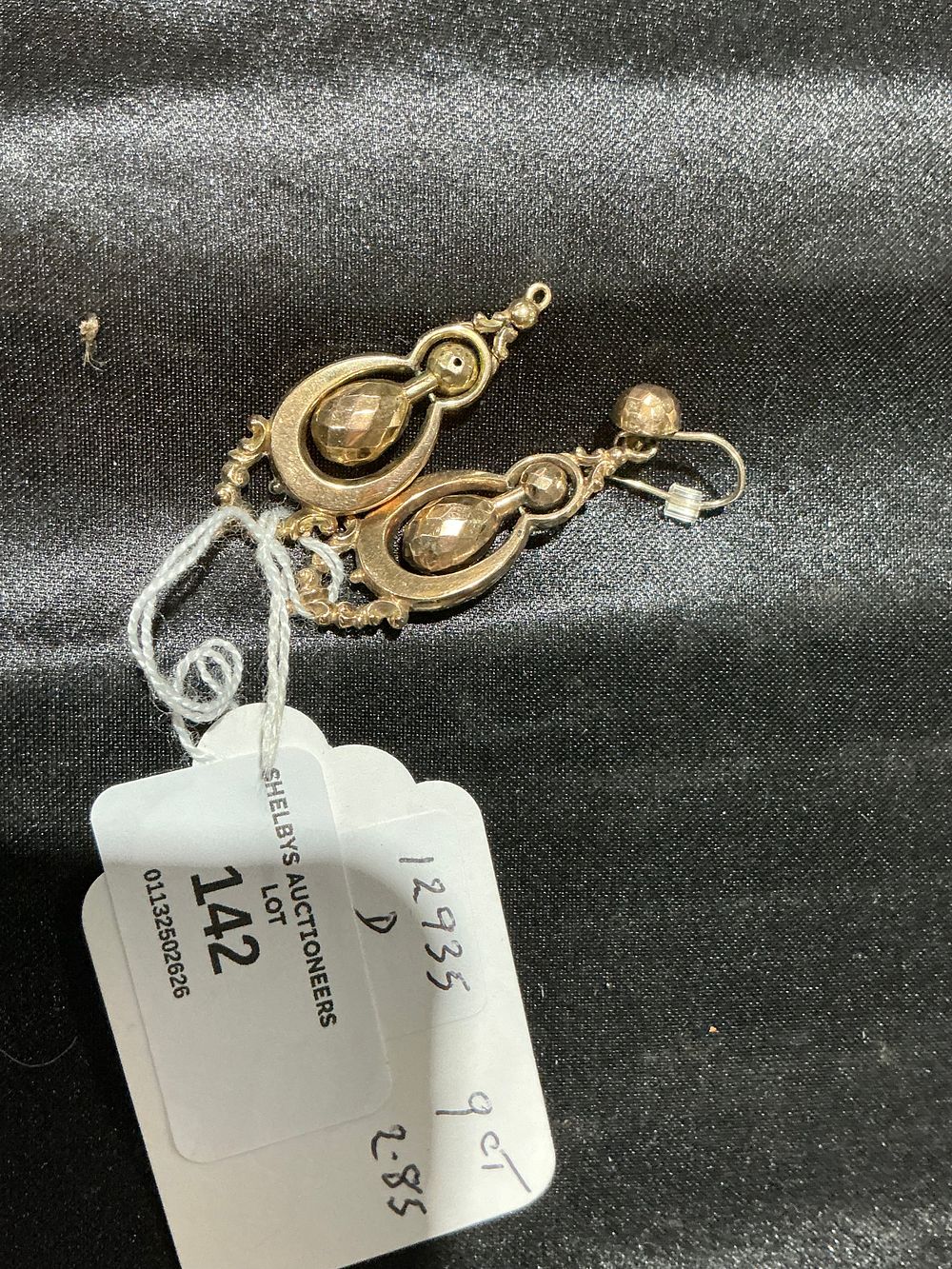 Lot 142: A Pair of Victorian Style 9 Carat Yellow Gold Drop Earrings 2.85 gram
