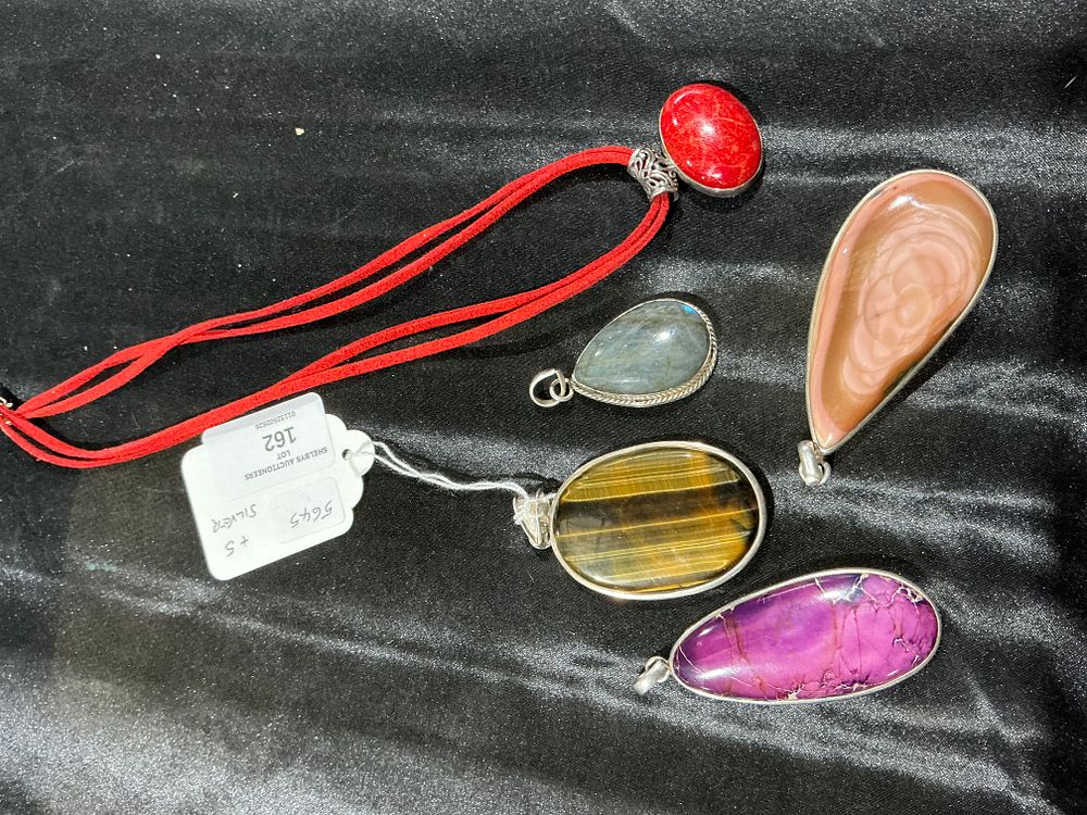 Lot 162: An Assortment of Semi-Precious Stone Pendants and a Necklace