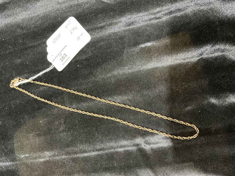 Lot 163: A 9 Carat Yellow Gold Rope Chain Necklace 5.86 gram 18 inch