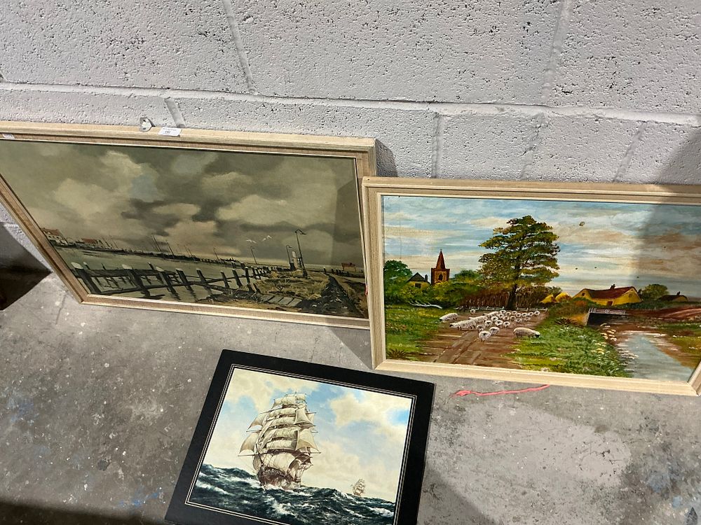 Lot 192: A Trio of Framed Coastal and Rural Landscape Artworks