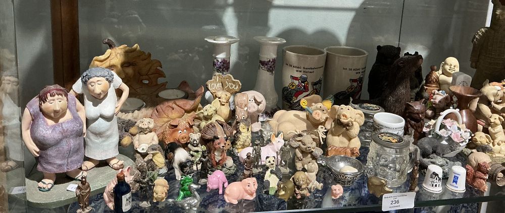 Lot 236: An Assortment of Resin and Ceramic Animal and Figural Ornaments