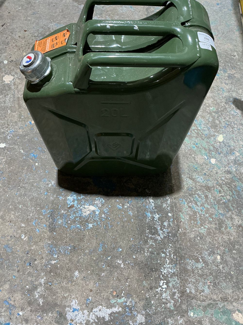 Lot 242: 20 Litre Metal Jerry Can Fuel Container Green