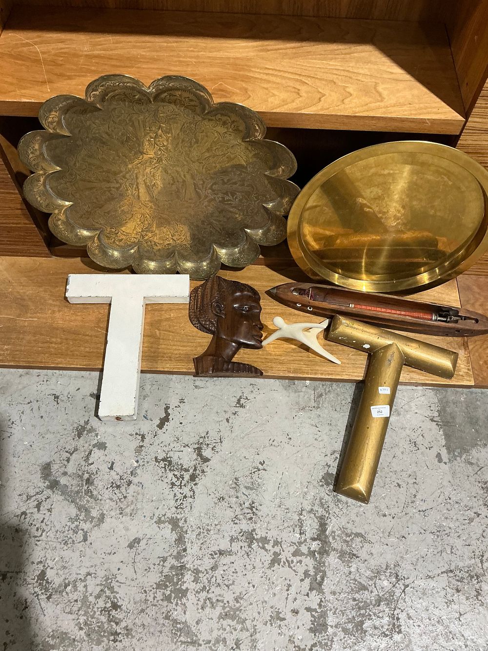 Lot 252: An Assortment of Decorative Objects and Curios including Brassware and African Wood Carving