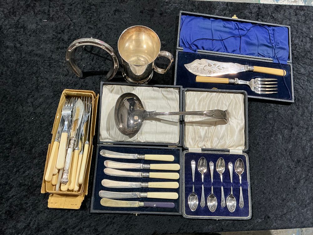 Lot 265: A Collection of Vintage Silver-Plated and Silver Flatware and Tableware Including Cased Sets