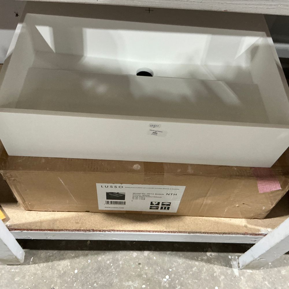 Lot 291: Lusso Stone Resin Matte White Rectangular Bathroom Basin Model 6013