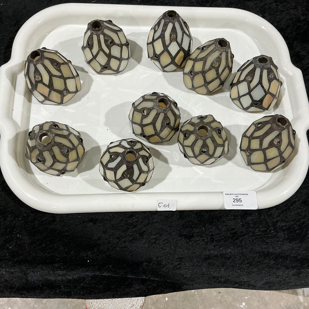 Lot 295: A Collection of Leaded Slag Glass Tiffany Style Lamp Shades